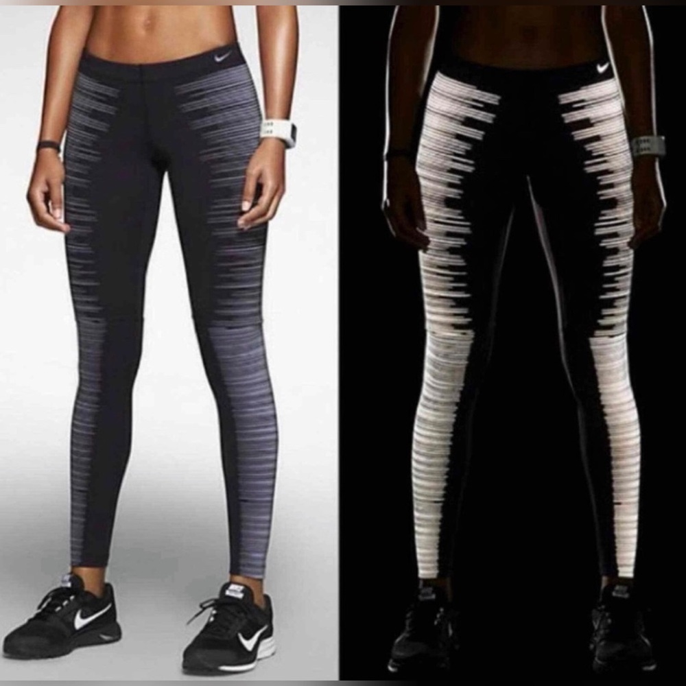 Nike Flash Women's Reflective Running Tights Black Silver 618292-010 Size S